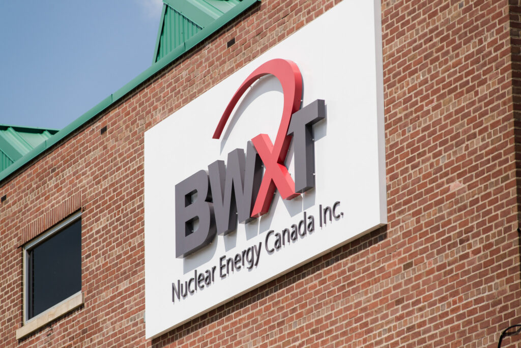 BWXT NEC Peterborough nuclear energy canada building BWXT sign brick building