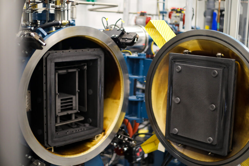 The inside of the chemical vapor infiltration furnace at BWXT’s Lynchburg Technology Center in Lynchburg, Virginia. The furnace is manufactured by AVS, Incorporated. Source: BWXT